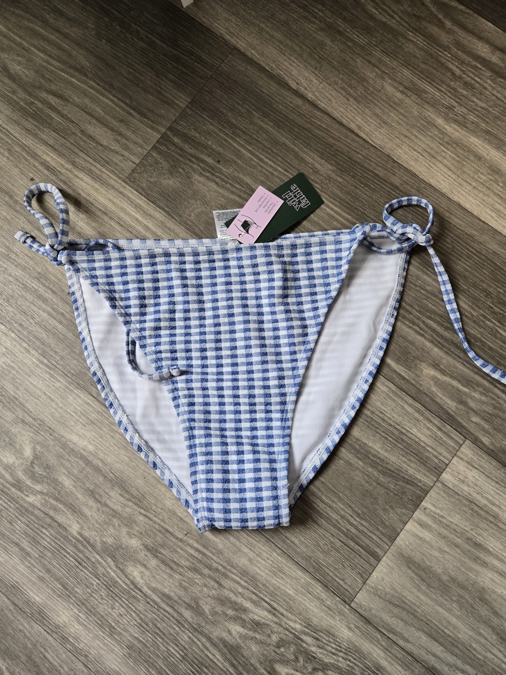 Wild Fable Blue and White Gingham Tie-Side Bikini Bottoms Size XL